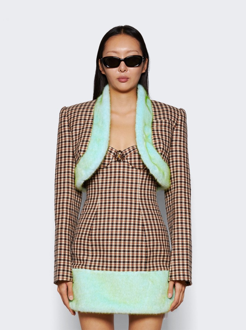 AREA AREA FAUX FUR TRIM CROPPED BLAZER