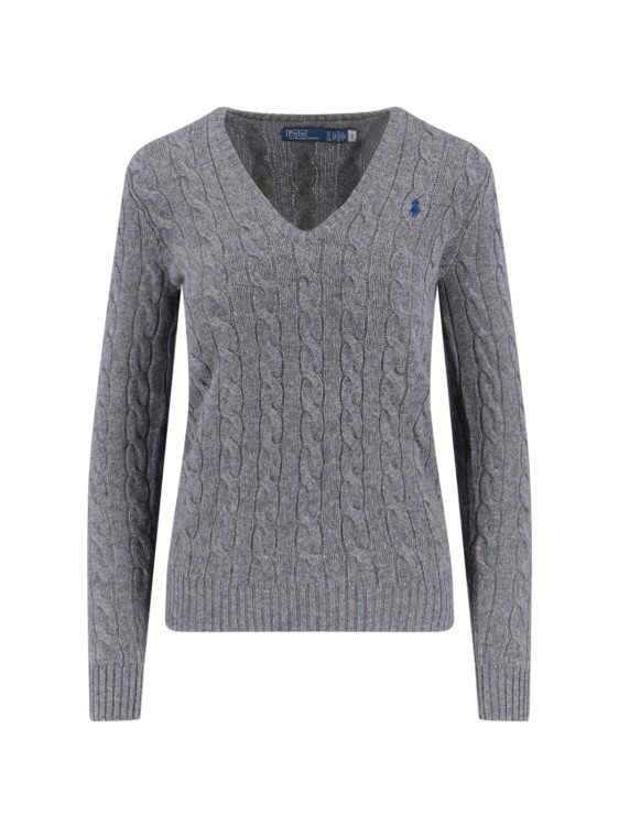Polo Ralph Lauren/ケーブルニット/Vネック/XS グレー Polo Ralph Lauren Grey Cable-Knit Sweater With V-Neckline