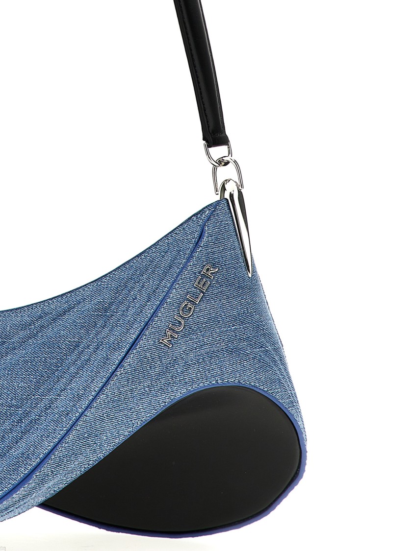 Mugler 'medium Denim Spiral Curve 01' Shoulder Bag In Blue