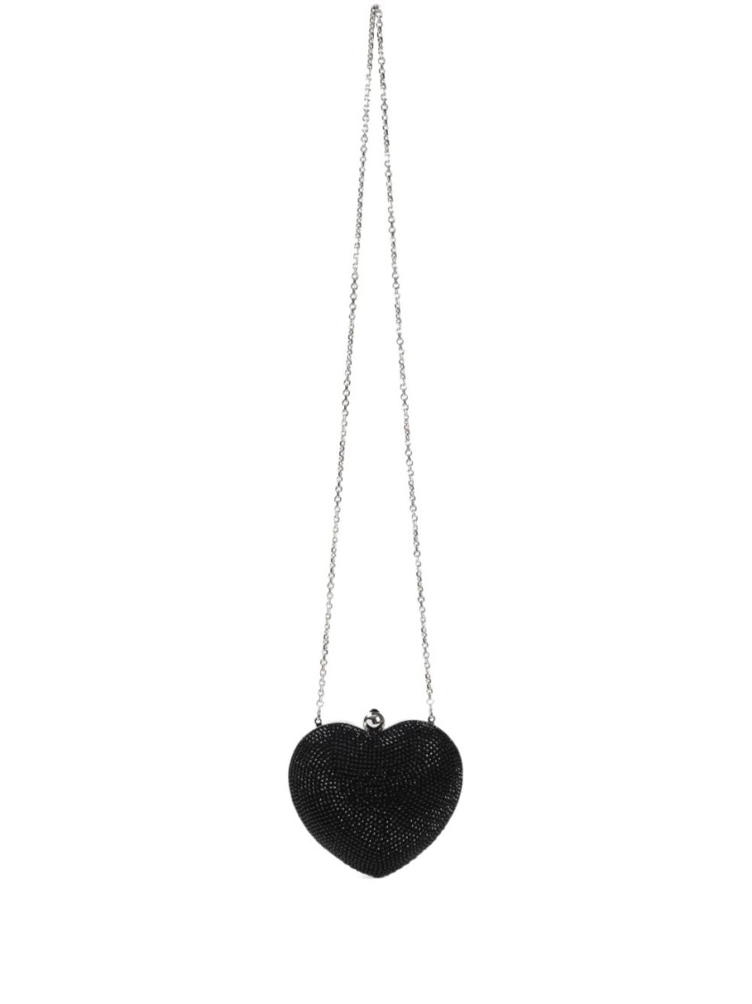 Mach&mach Mach & Mach Heart-shaped Black Clutch With Shimmering Embellishments In Red