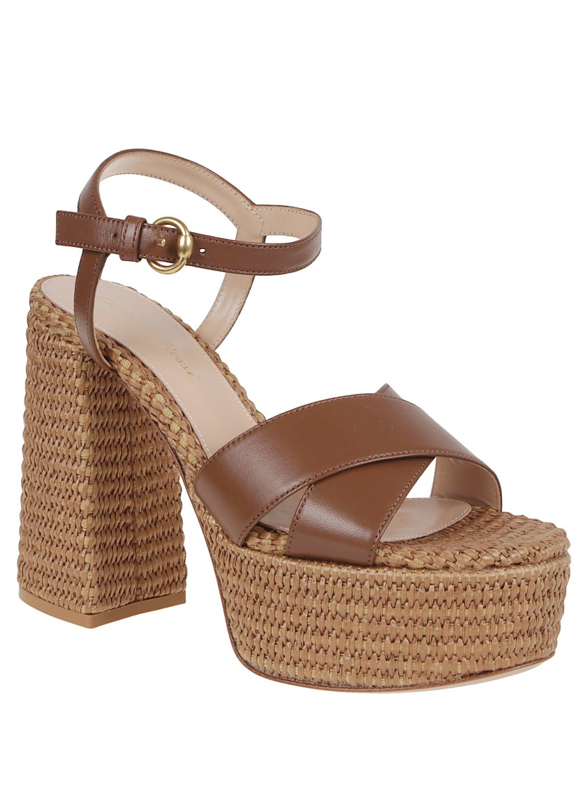 Gianvito Rossi Crossed Raffia Platform Sandals With Ankle Strap