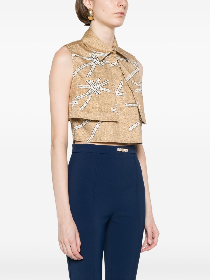 Elisabetta Franchi Cropped Beige And White Structured Shirt In Neutrals