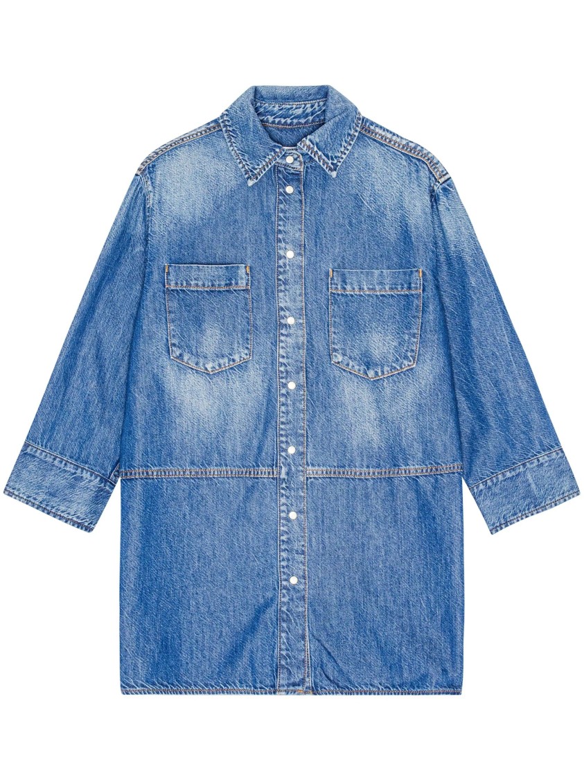 Ganni Jeanshemd Mit Logo-verzierung In Blue