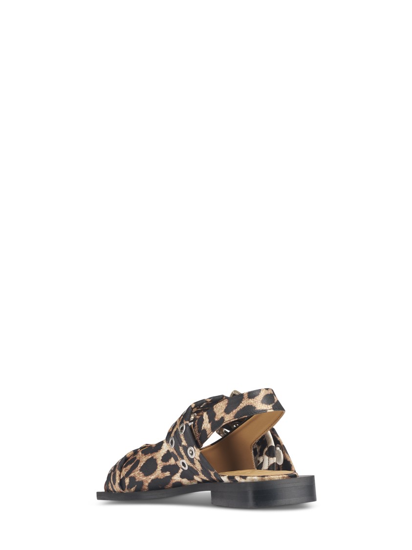 Ganni Leopard Satin Feminine Buckle Ballerinas In Multi