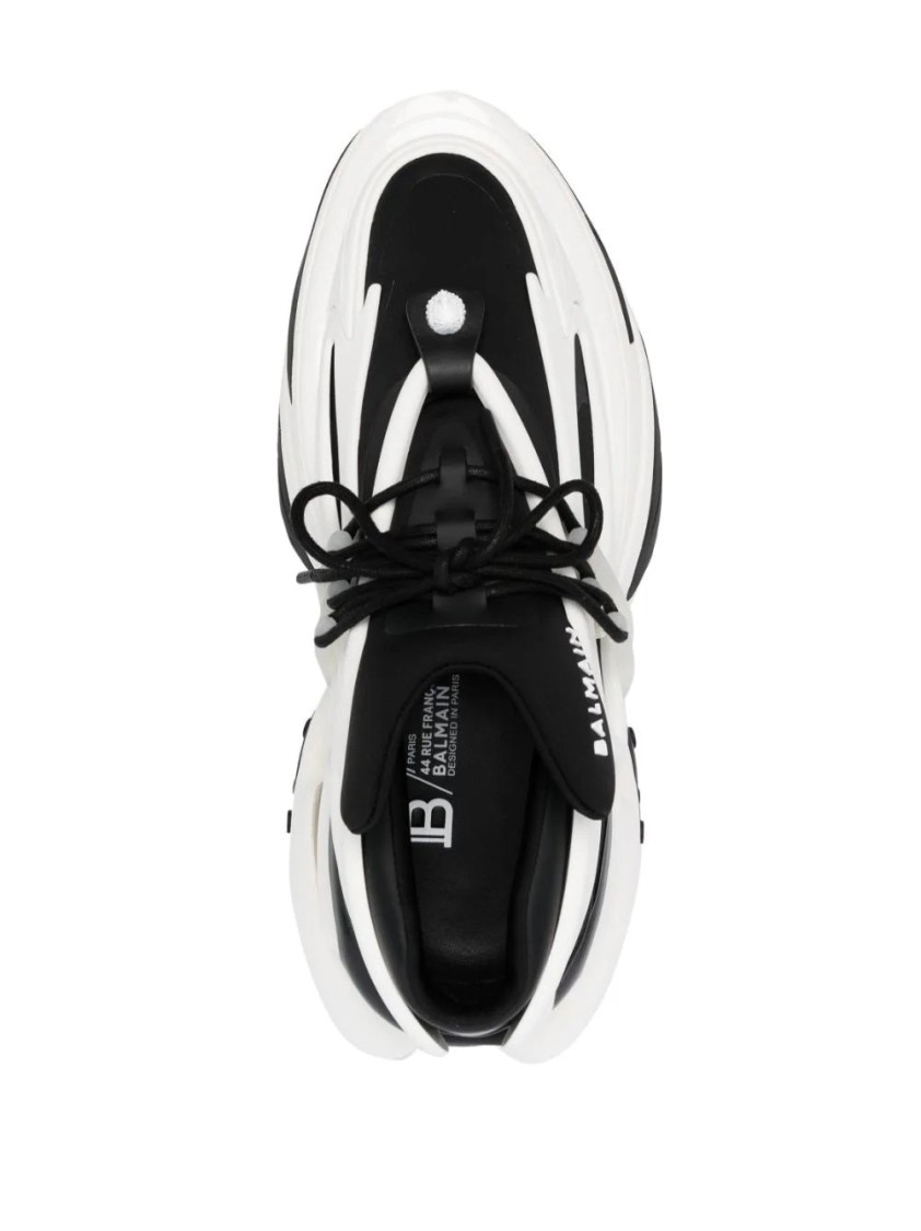 Balmain Black Neoprene And Calfskin Trainers In White