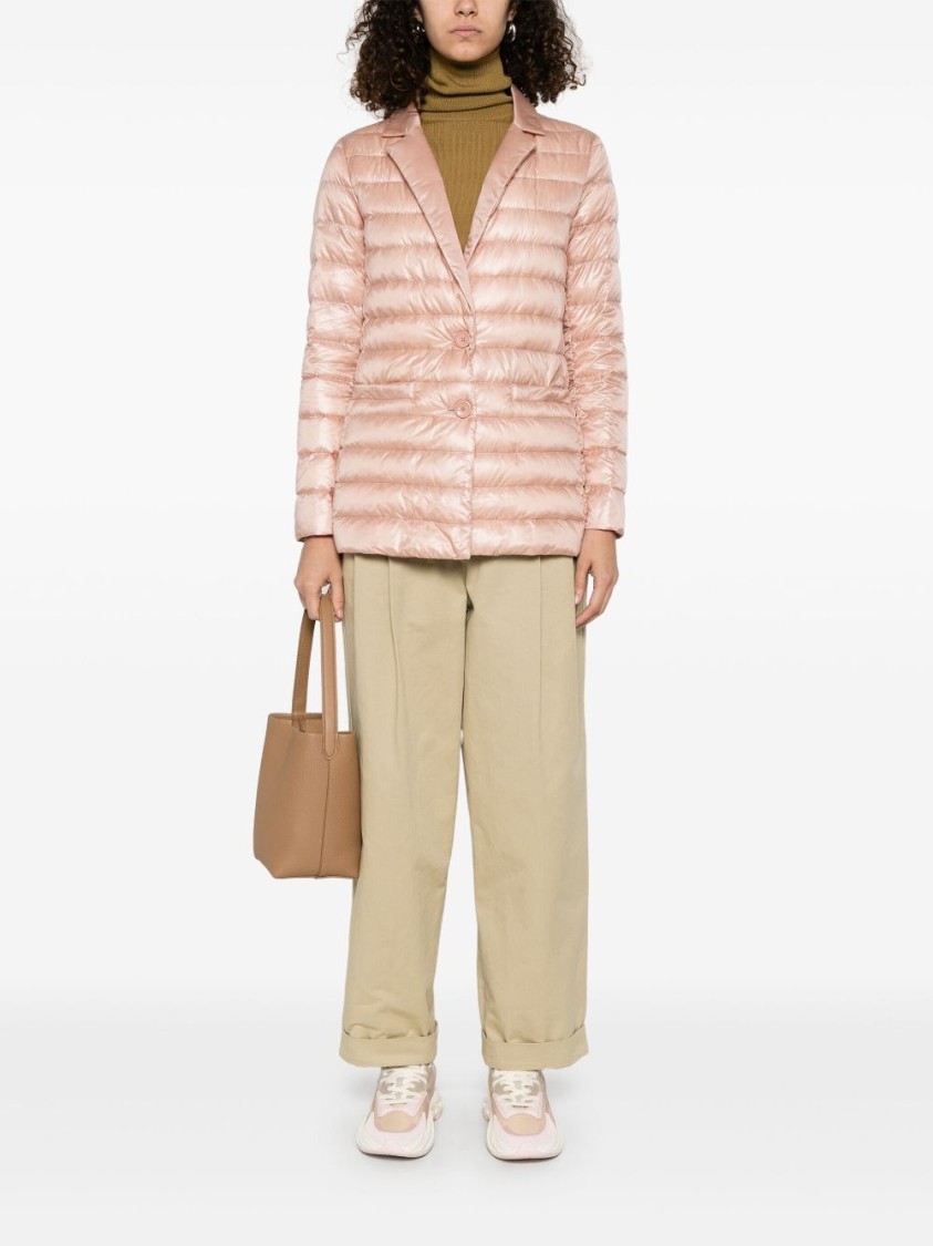 Herno Quilted Single-breasted Blazer With Shiny Finish In Pink
