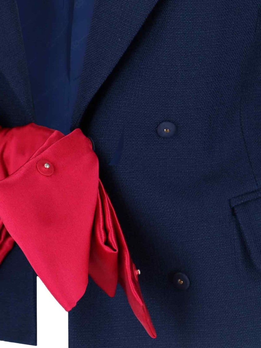 ボトムスその他 Valentino Navy Blue Single-Button Blazer With Red Bow Detail Valentino Navy Blue Single-Button Blazer With Red Bow Detail