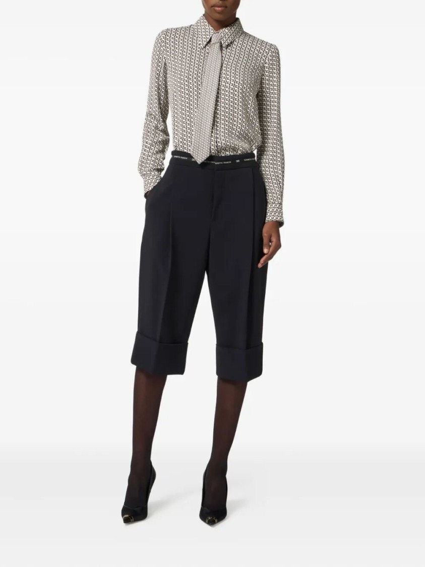 Elisabetta Franchi Geometric Pattern Shirt With Tailored Fit In Neutral