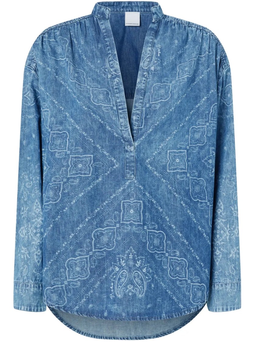 Pinko Blouse À Col V En Denim Avec Imprimé Bandana In Multi