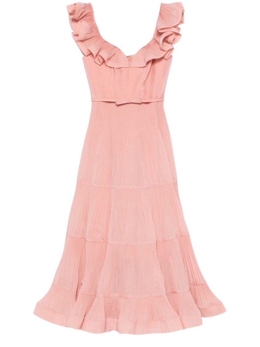 Shop Zimmermann Coral Pink Midi Dress With Pleated Skirt
