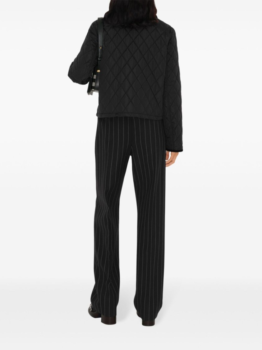 Burberry Oldham Black Quilted Jacket With Corduroy Collar In Tech Fabric Woman In Black