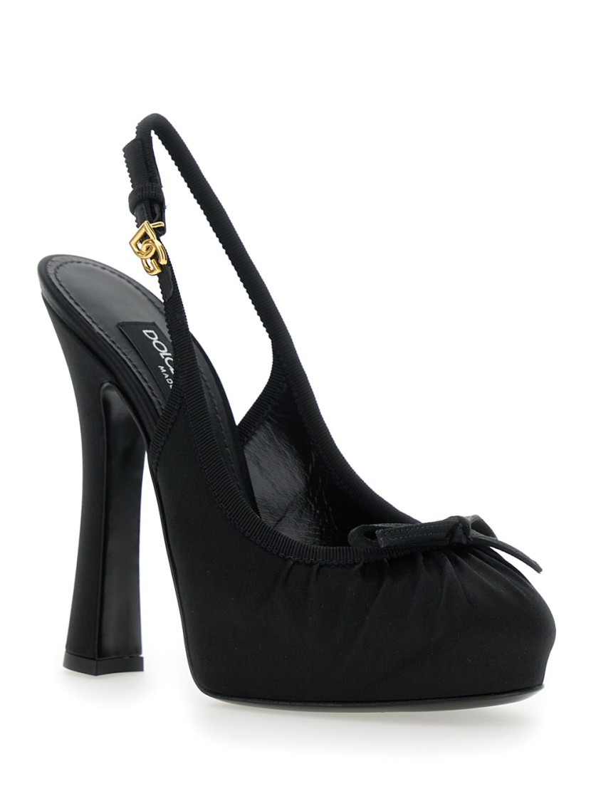 DOLCE & GABBANA DOLCE & GABBANA BLACK FABRIC PUMPS WITH METALLIC DG BUCKLE