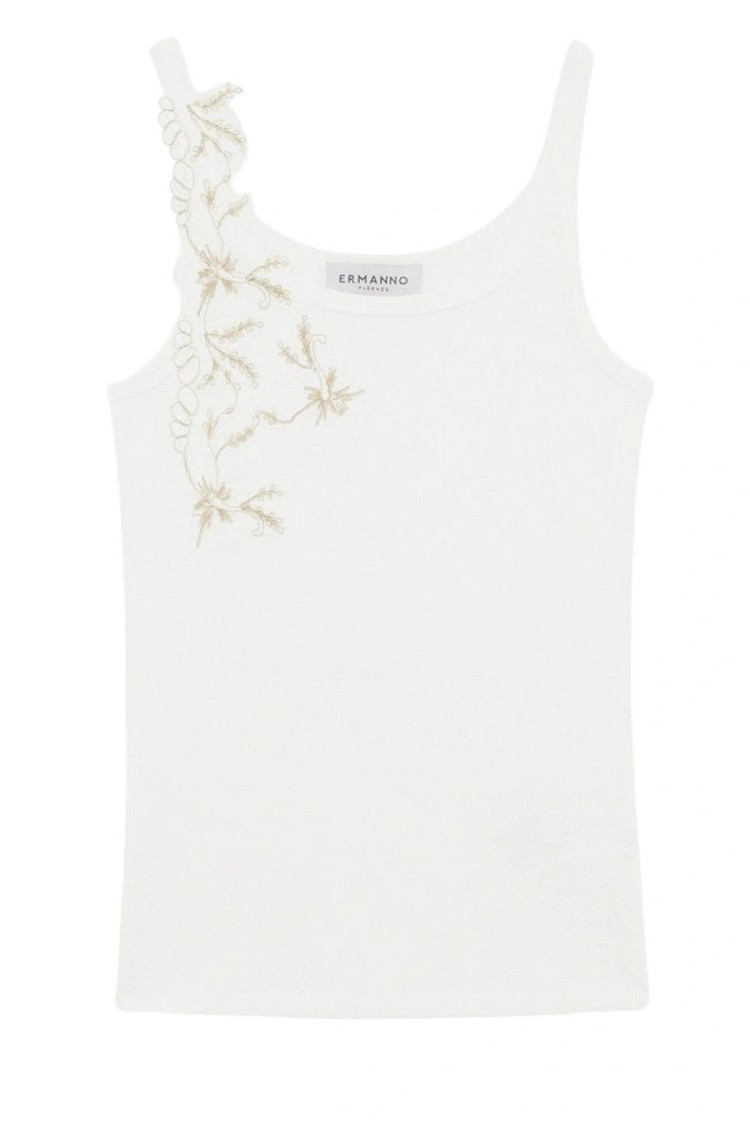 ERMANNO ERMANNO FITTED TOP WITH FLORAL EMBROIDERY AND RIBBED TEXTURE