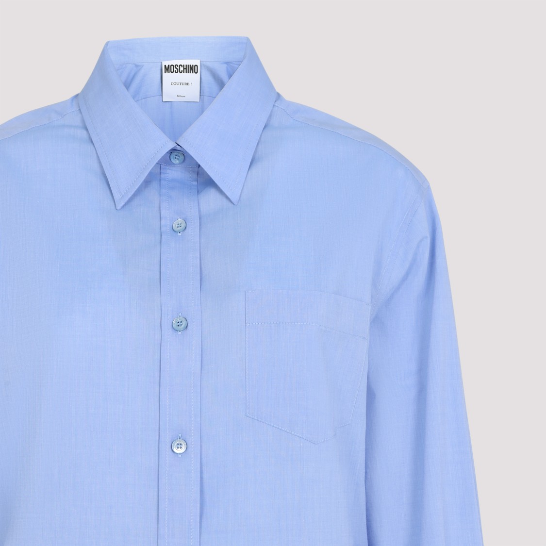 Moschino Cotton Shirt With Chest Pocket And Elastic Waistband In Blue