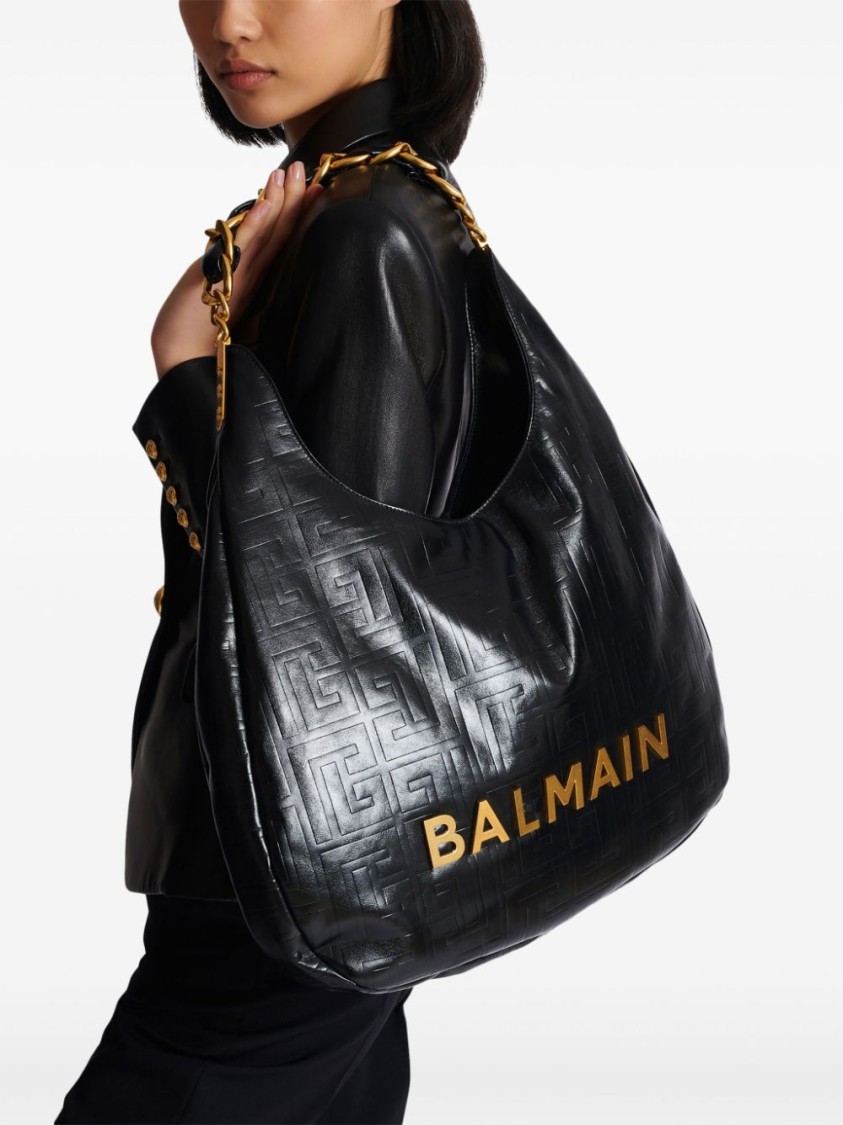 BALMAIN BALMAIN QUILTED BLACK CALF LEATHER TOTE WITH CHAIN-LINK HANDLE