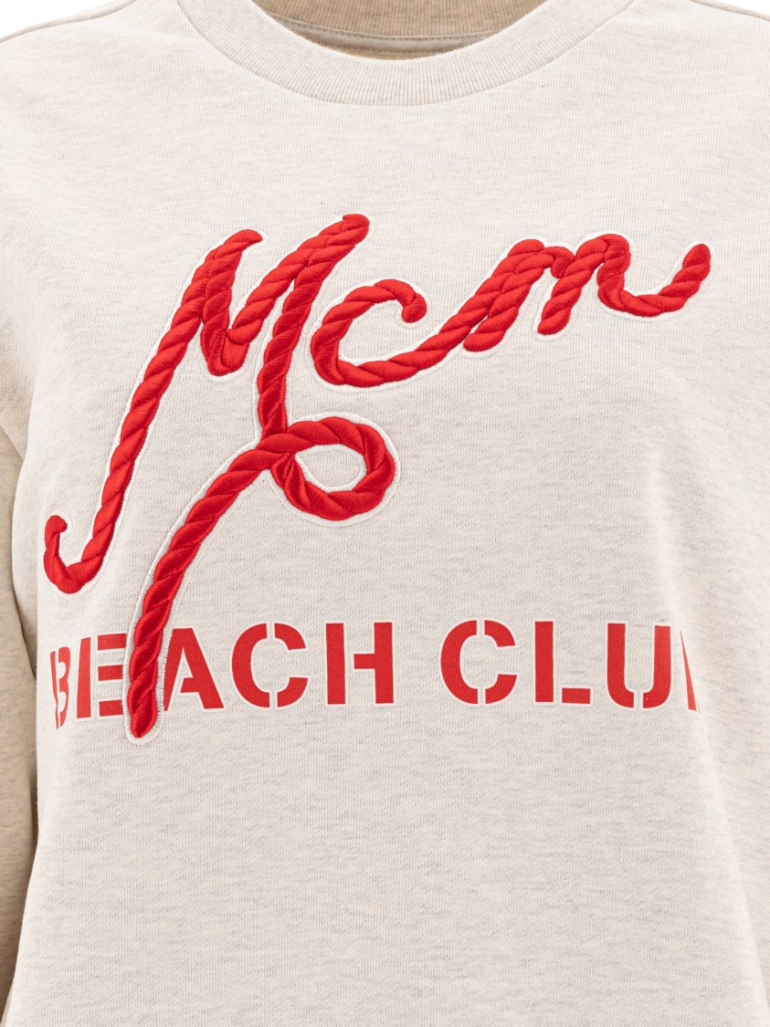 Mcm Cropped Cotton Sweatshirt With Embroidered Detail In Neutral
