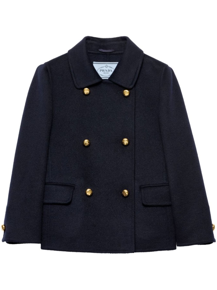 Prada Double-breasted Black Jacket With Gold Buttons And Tailored Fit In Black
