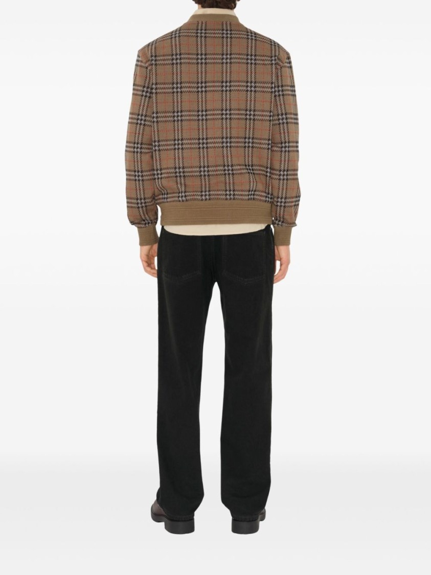 Shop Burberry Check Pattern Sweatshirt With Embroidered Logo In Brown