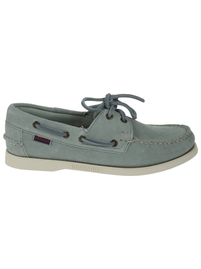 Sebago Hand-stitched Light Green Suede Moccasins With Leather Insole