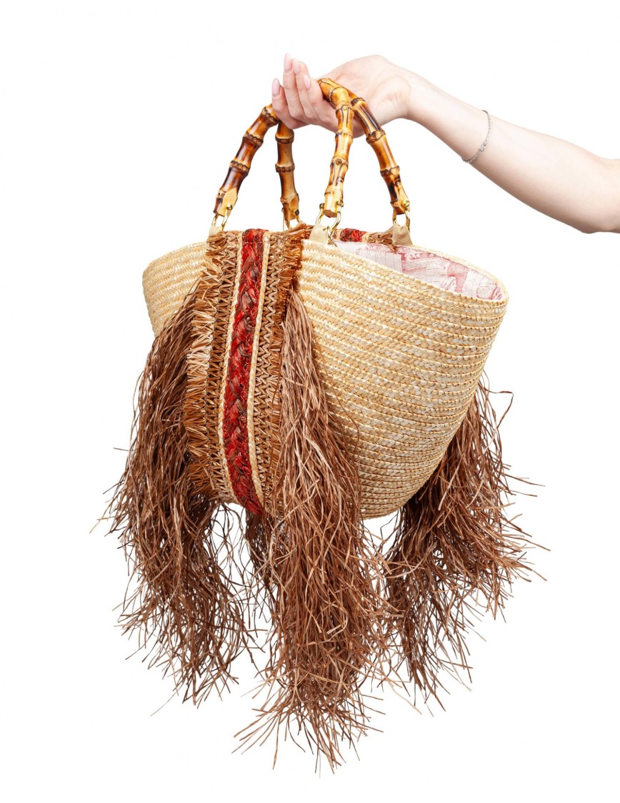 La Milanesa Orizzonte I Straw Shopping Bag With Fringes In Brown