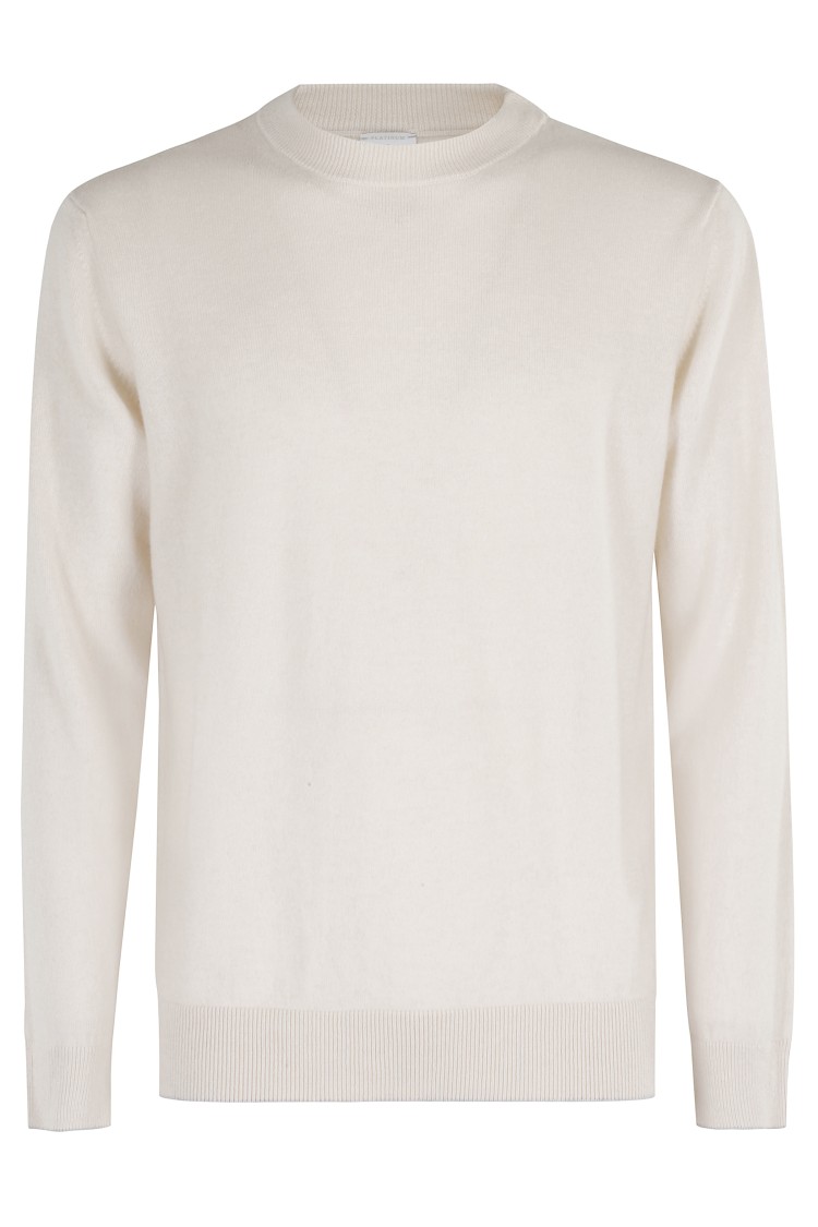 Eleventy Regular Fit Beige Cashmere Crewneck Sweater In White