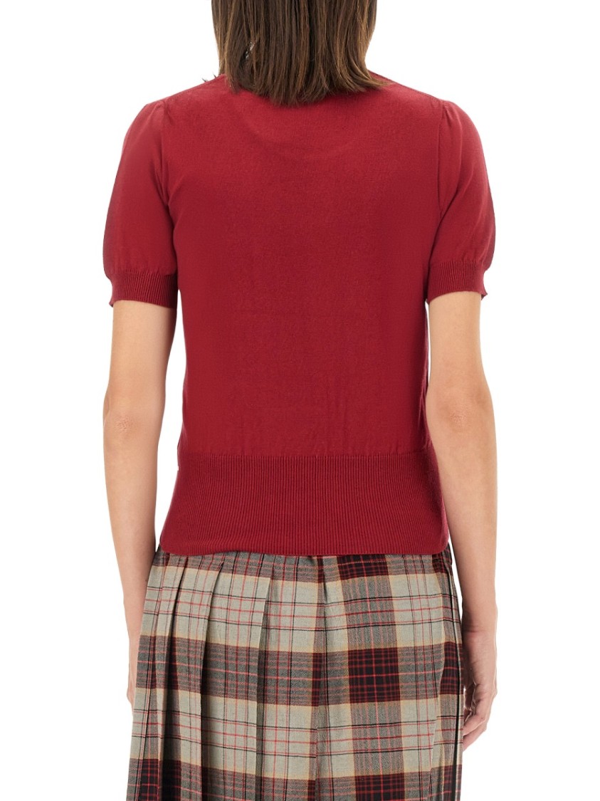Vivienne Westwood Red Embroidered Logo Sweater In Burgundy