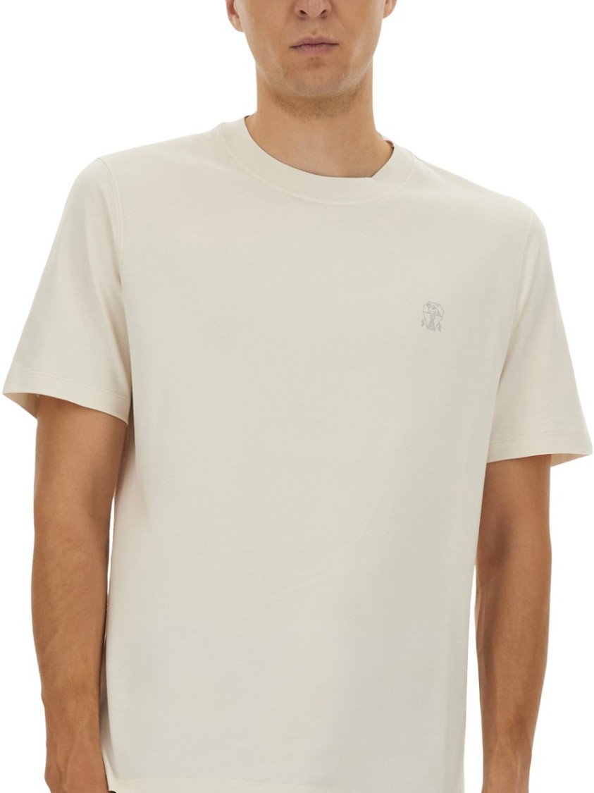 Brunello Cucinelli Relaxed-fit T-shirt With Subtle Logo On Chest In Neutral