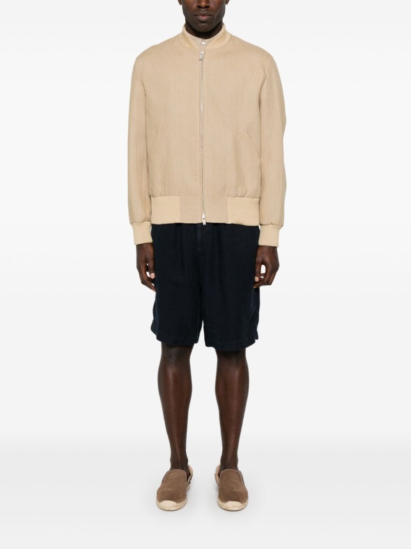 Lardini Ribbed Collar Jacket Side Pockets In Neutral