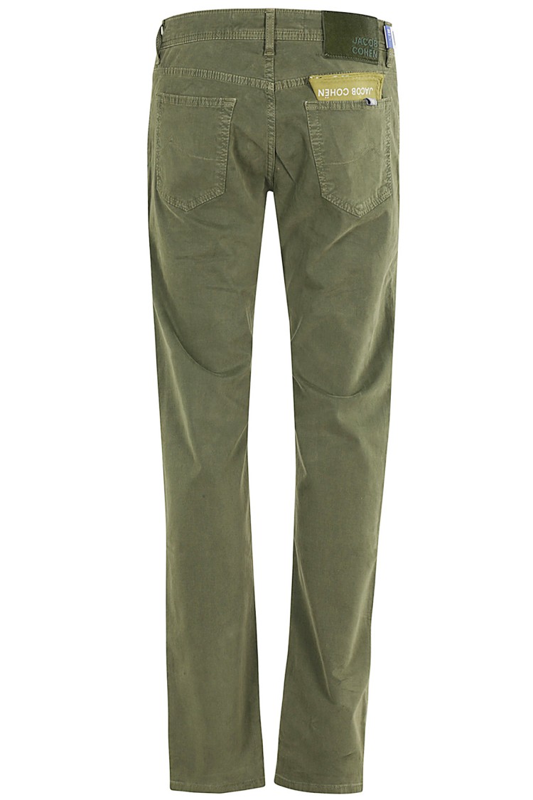 Jacob Cohen Stretch Gabardine Trousers With Elegant Detailing In Green
