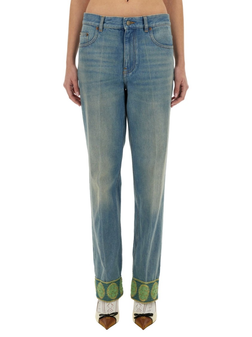 VALENTINO VALENTINO DENIM PANTS WITH JACQUARD EDGES 