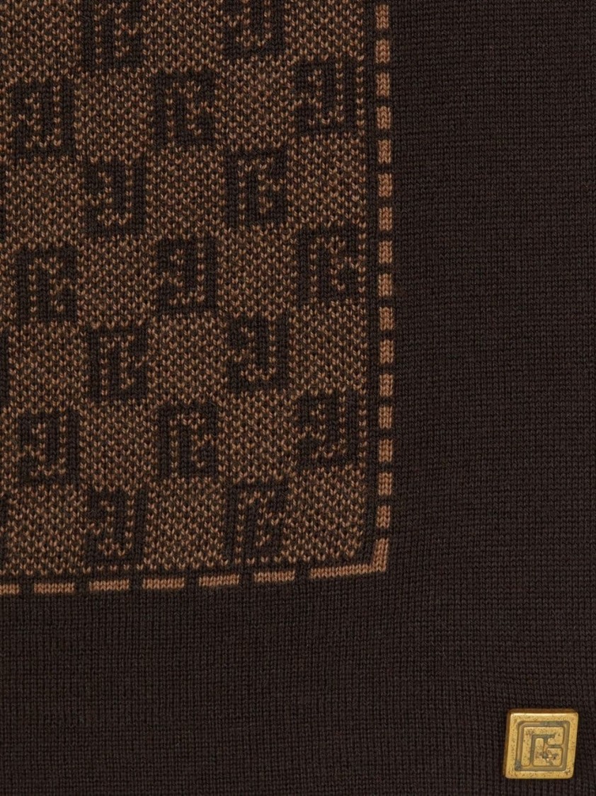 Balmain Monogram Wool Scarf In Brown