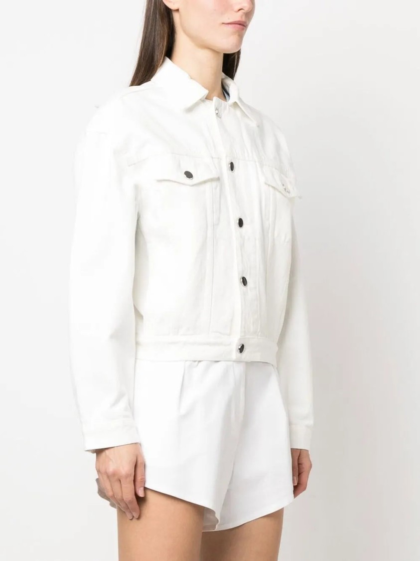 Shop Loulou Studio Long-sleeved Denim Jacket In White