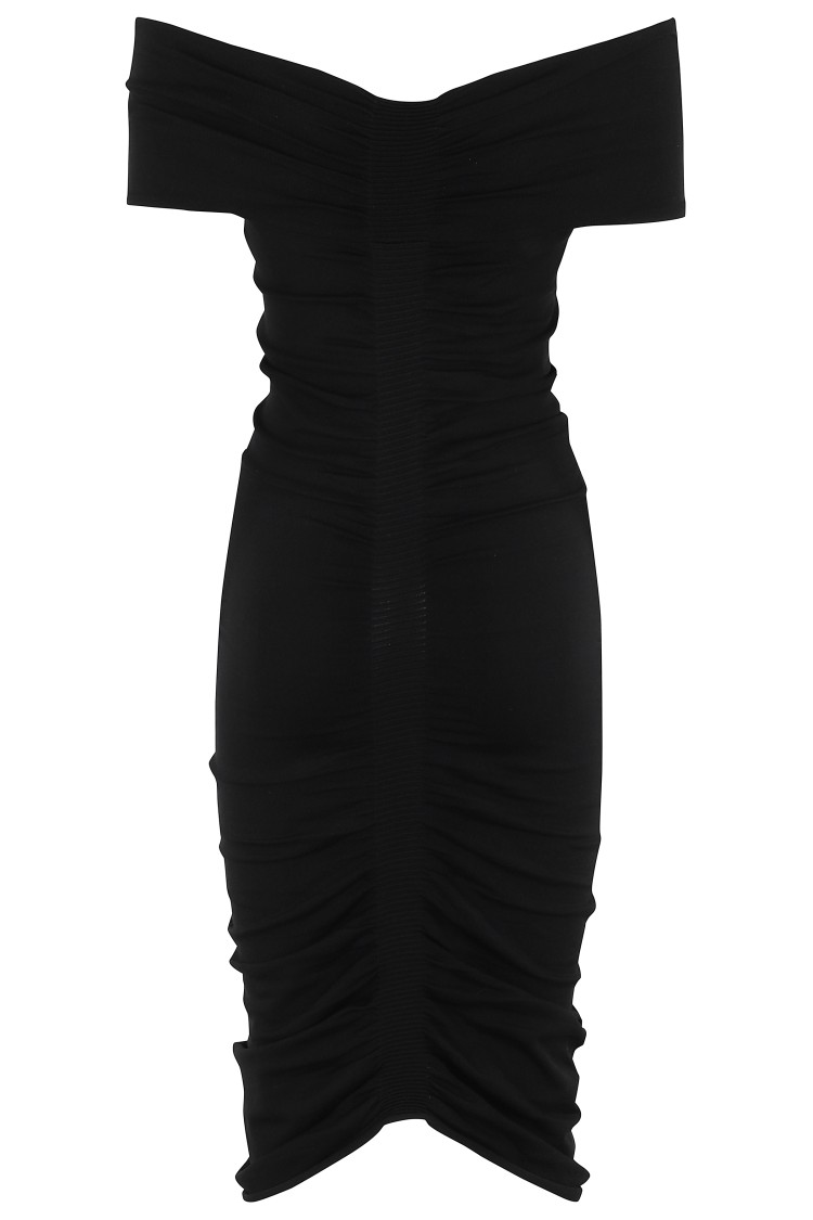 Alexander Wang Off Shoulder Ruched Dress In Black