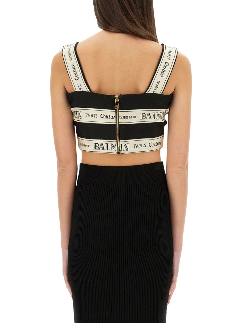 Shop Balmain Cropped Top With Wide Straps In Black