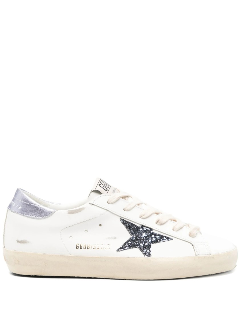 Golden Goose Super Star Leather Upper And Toe Glitter Star Laminated Heel In White
