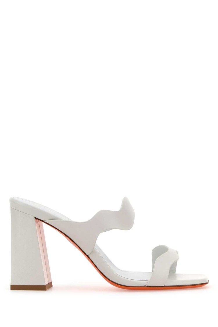 Santoni White Leather Adriatica Mules In Gray