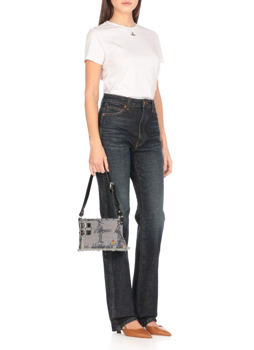 Vivienne Westwood Check Pattern Cotton Shoulder Bag In Grey