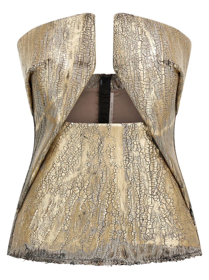 Rick Owens Coated Denim Top With Front Cut-out Neckline In Neutral