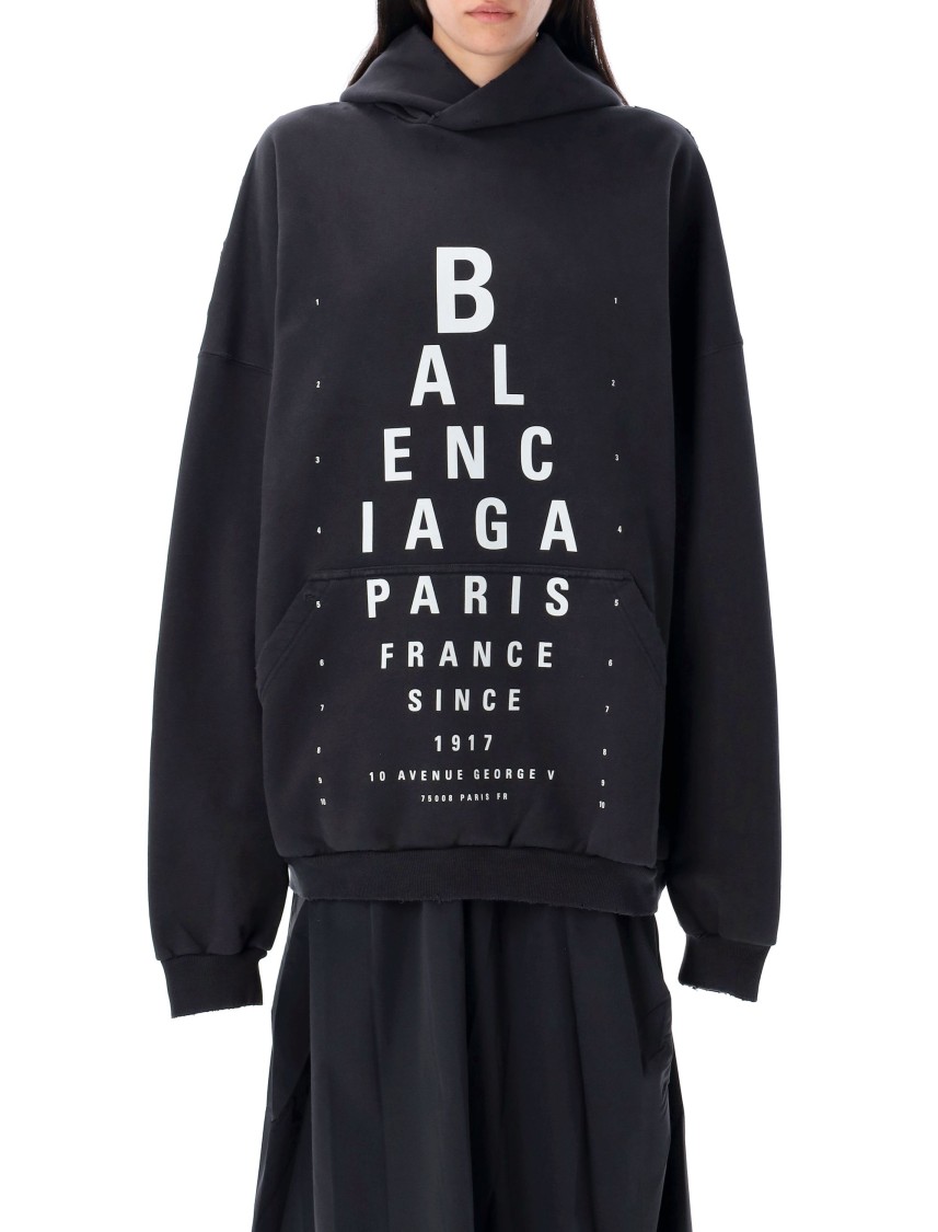 Balenciaga Washed Black Cotton Oversized Hoodie With Bold Graphics In Black