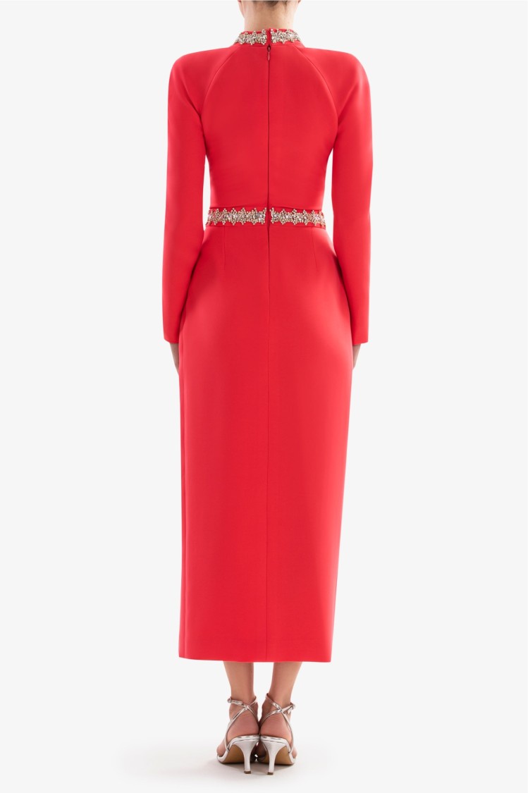 Saiid Kobeisy Crystal Embellished Midi Dress In Red