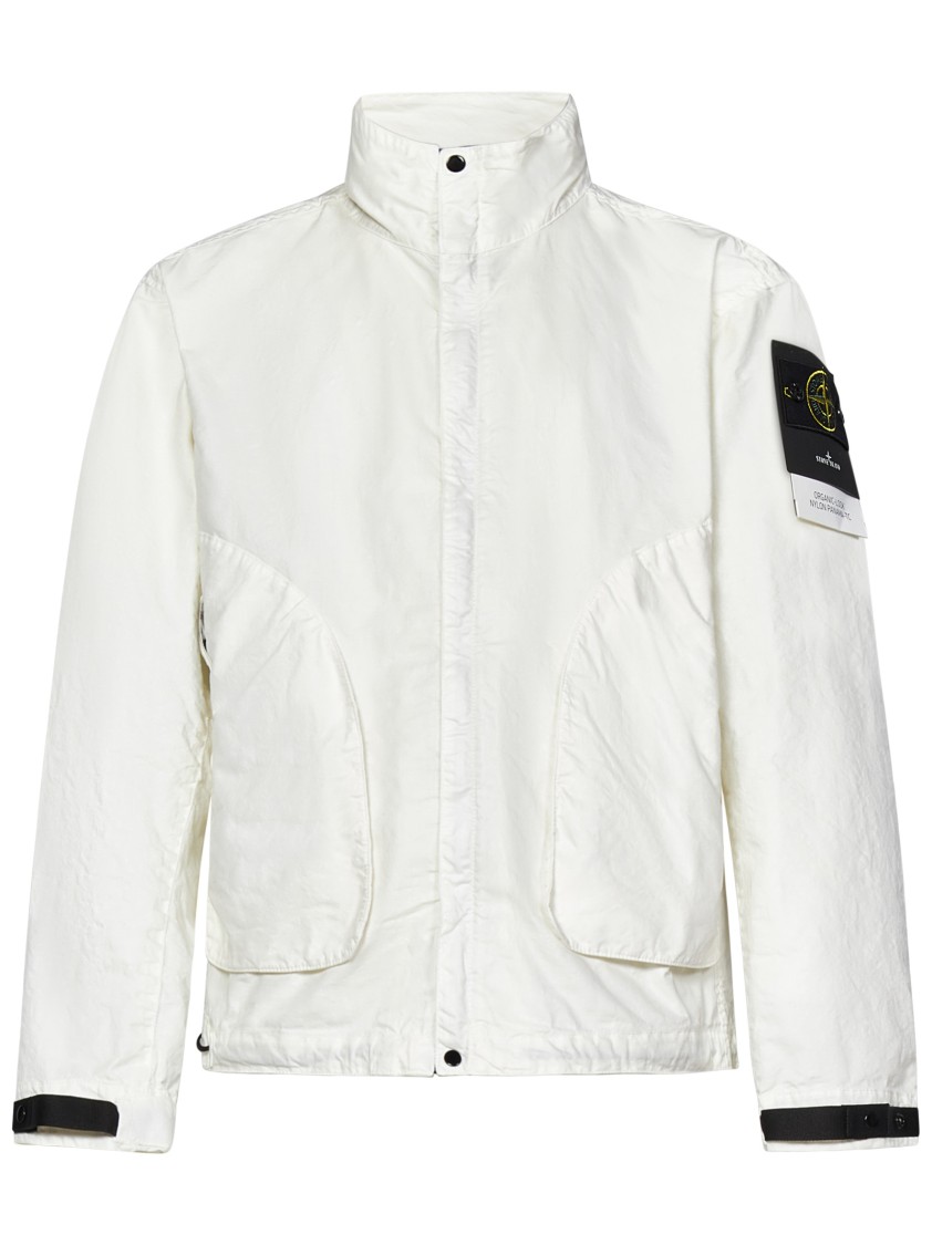 Stone Island White Jacket With Logo Patch And Contrasting Details In White