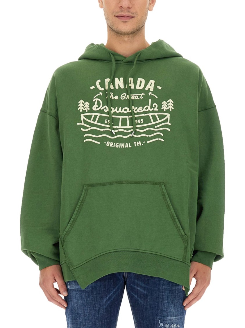 Dsquared2 Ragian Hoodie Sweatshirt With Lettering Print In Green