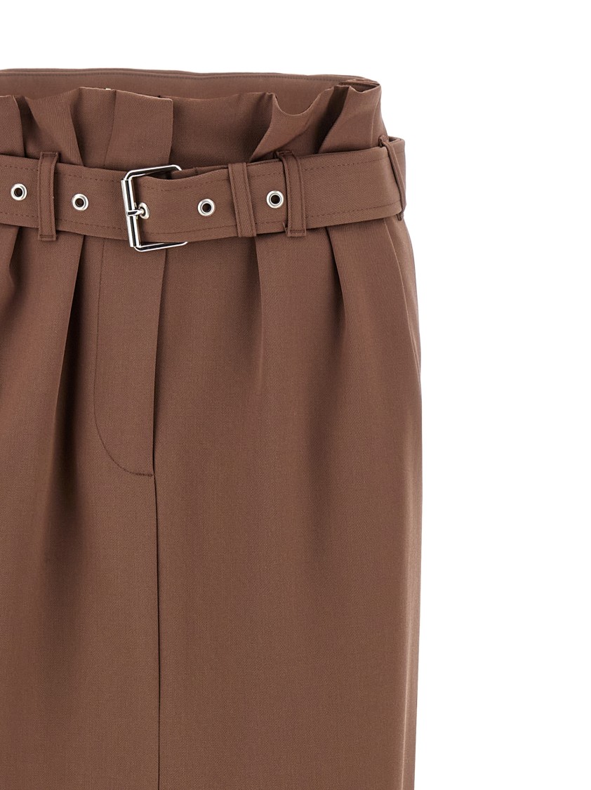 Dries Van Noten Seaches Pleated Wool-gabardine Midi Skirt In Brown