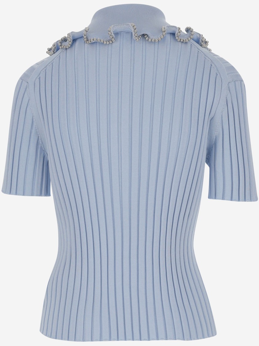 Jil Sander Viscose Blend Polo Shirt With Ruffle Flounce