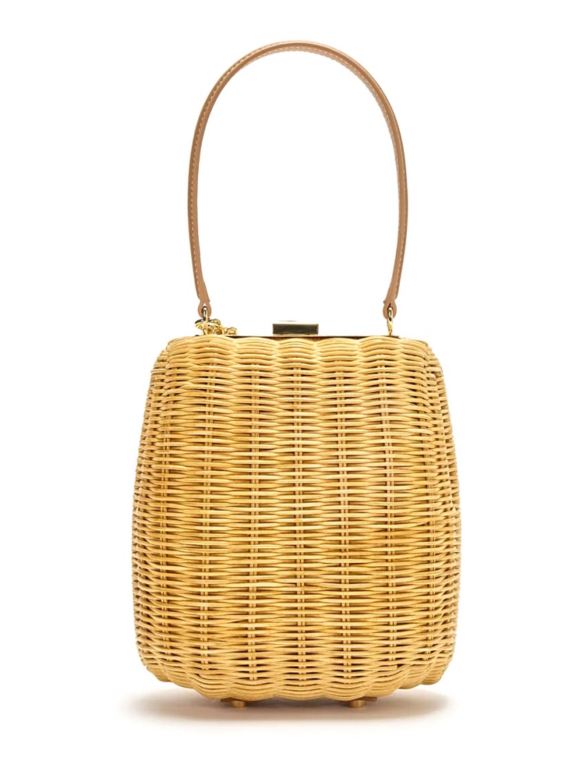 SELF-PORTRAIT SELF-PORTRAIT BROWN RATTAN BAG WITH KEYCHAIN