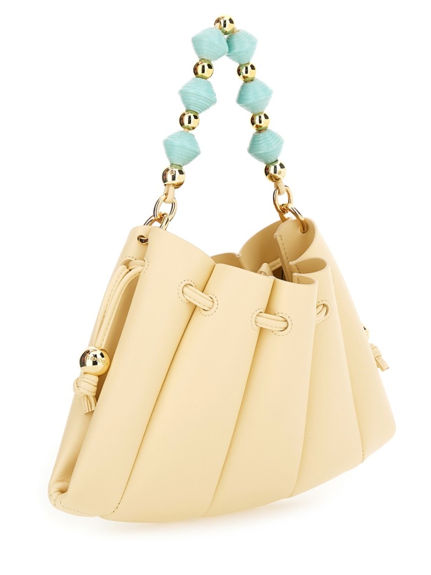 Themoirè Beaded Handle Pleated Design Bag In Neutral
