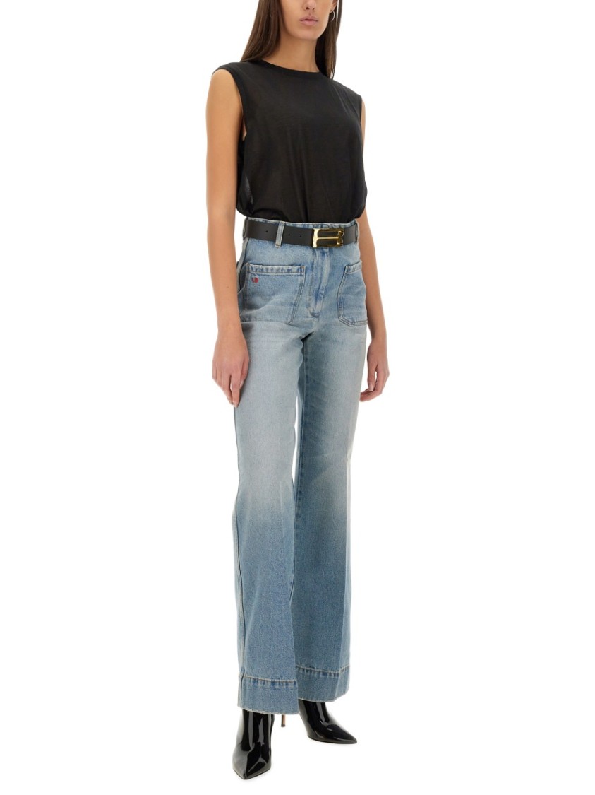 Victoria Beckham Cropped Jeans With Concealed Fly And Modern Silhouette In Blue