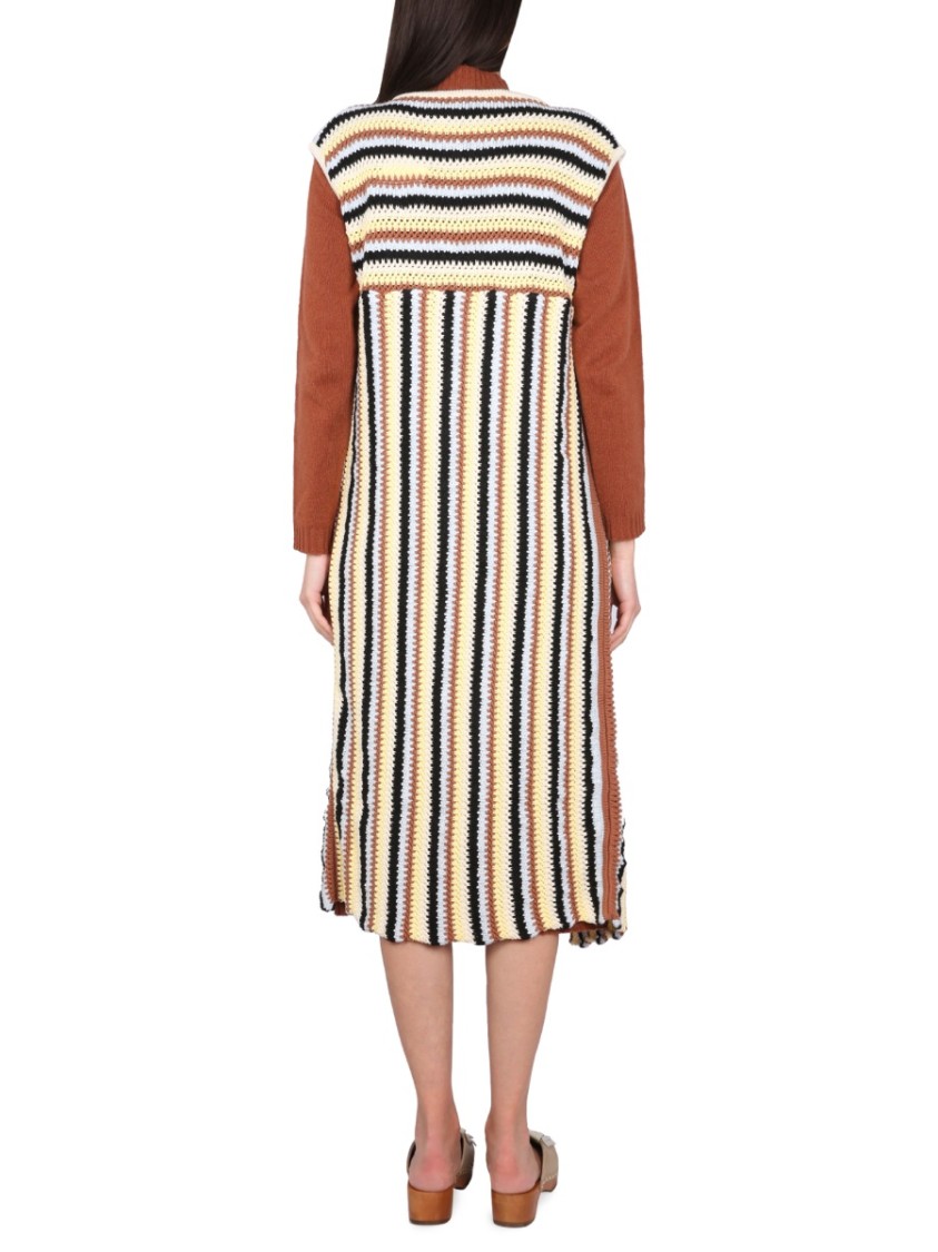 Alysi Open Front Striped Long Vest With Textured Knit In Pink
