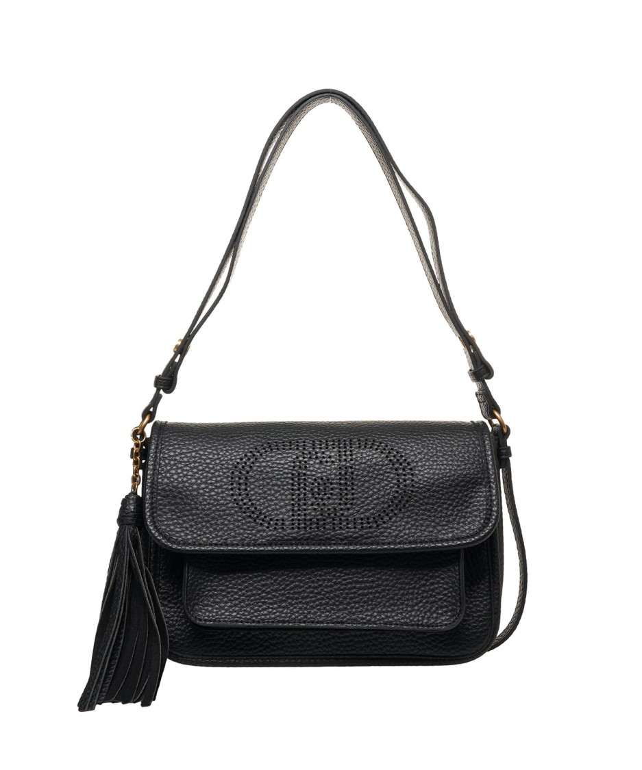 Liu •jo Liu Jo Logo-embellished Black Shoulder Bag With Textured Finish