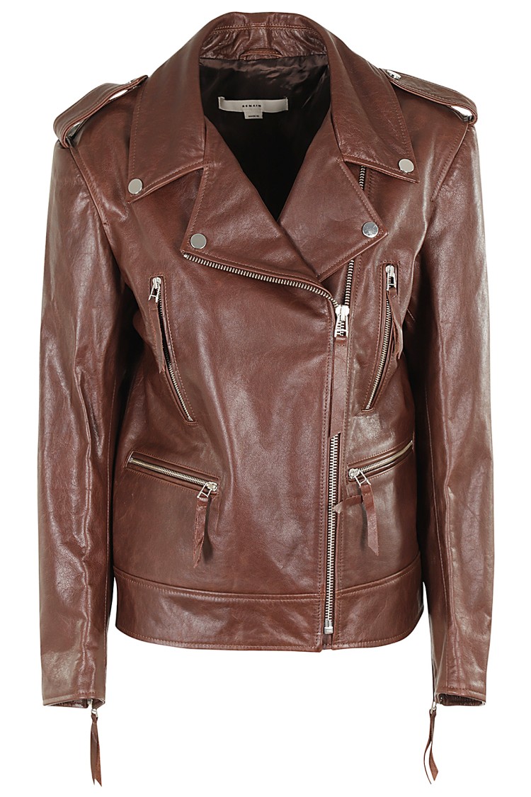 Remain Birger Christensen Remain Biker Leather Jacket In Brown